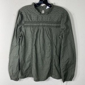 Caslon Swiss Dot Puff Sleeve Mock Neck Blouse Olive S